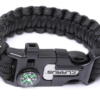Klarus 5-in-1 Paracord Survival Bracelet Multi-Tool - 10 Feet of Paracord - Compass, Whistle, Flint - Brown