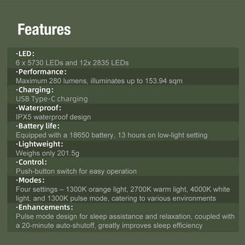 Klarus CL3 USB-C Rechargeable LED Lantern - 280 Lumens - Uses Built-in 2600mAh Li-ion Battery Pack