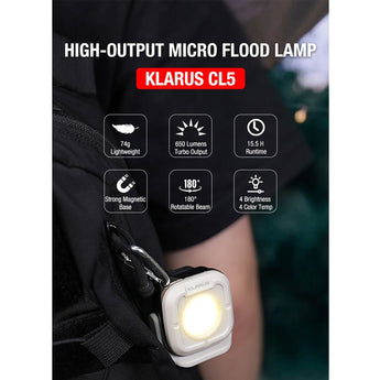 Klarus CL5 USB-C Rechargeable LED Micro Lantern - 650 Lumens - Uses Built-in 1200mAh Li-ion Battery Pack - Black or White