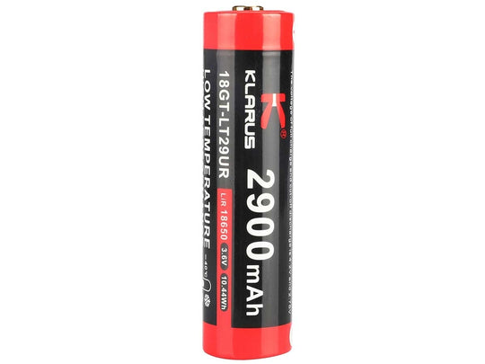 Klarus 18GT-LT29UR 18650 2900mAh 3.6V High Discharge 8A Cold Resistant Protected Lithium Ion (Li-Ion) Button Top Battery with Micro USB Charging Port