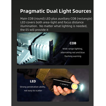 Klarus E5 USB-C Rechargeable EDC LED Flashlight - 470 or 600 Lumens - Uses Built-in 450mAh Li-ion Battery Pack - Multiple Color Options