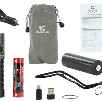 Klarus G15 V2 USB-C Rechargeable LED Flashlight - CREE XHP70.2 - 4200 Lumens - Includes 1 x 21700