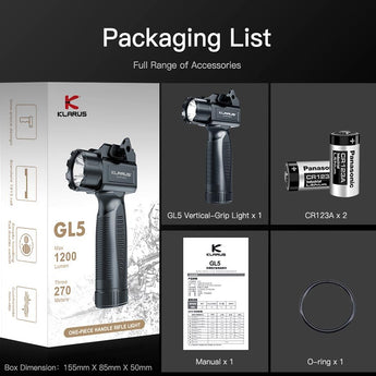 Klarus GL5 LED Weapon Light - CREE XP-L2 HD V6 - 1200 Lumens - Includes 2 x CR123A