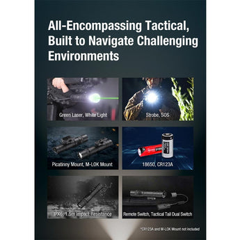 Klarus GL6 USB-C rechargeable Rail Mounted LED Weapon Light - 1600 Lumens - 520nm Green laser - Includes 1 x 18650