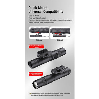 Klarus GL6 USB-C rechargeable Rail Mounted LED Weapon Light - 1600 Lumens - 520nm Green laser - Includes 1 x 18650