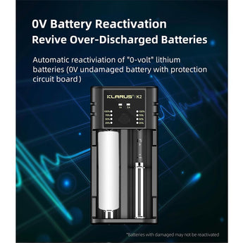 Klarus K2 2-bay USB Smart Charger with LED Indicator for Li-ion, NiMh and NiCd Batteries