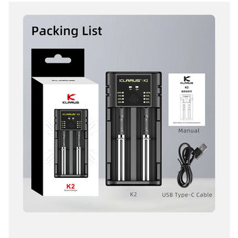 Klarus K2 2-bay USB Smart Charger with LED Indicator for Li-ion, NiMh and NiCd Batteries