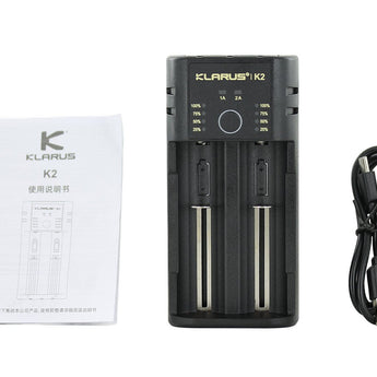 Klarus K2 2-bay USB Smart Charger with LED Indicator for Li-ion, NiMh and NiCd Batteries