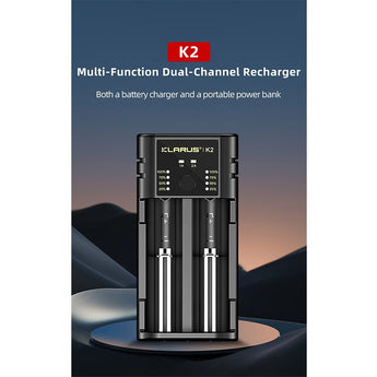 Klarus K2 2-bay USB Smart Charger with LED Indicator for Li-ion, NiMh and NiCd Batteries