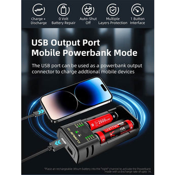 Klarus K2 2-bay USB Smart Charger with LED Indicator for Li-ion, NiMh and NiCd Batteries