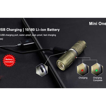 Klarus Mini One Micro-USB Rechargeable LED Key-Chain Flashlight - CREE XP-G3 - 130 Lumens - Includes 1 x 10180 - Black