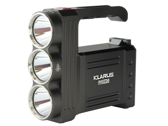 Klarus RS80 Rechargeable Portable Spotlight - 3 x CREE XM-L2 (U2) LEDs - 3450 Lumens - Includes Battery Pack