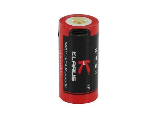 Klarus UR70 16340 700mAh 3.7V Protected Lithium Ion (Li-Ion) Button Top Battery with Micro USB Charging Port - Plastic Case
