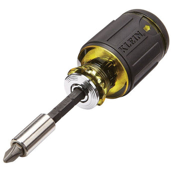 klein tools 32308 8 in 1 stubby screwdriver, angled down and to the left