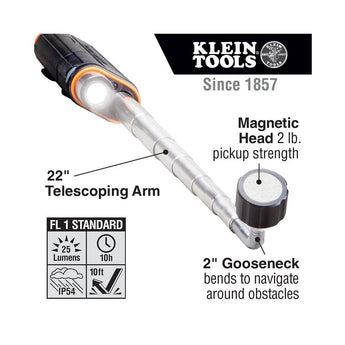 Klein Tools Telescoping Magnetic LED Light and Pickup Tool - 25 Lumens - Includes 2 x AAA