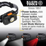 Klein Tools Rechargeable 2-Color LED Headlamp with Adjustable Strap - 800 Lumens - Uses Built-In Li-ion Battery Pack