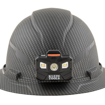 klein tools 60346 karbn full brim hard hat with headlamp angled down and to the right