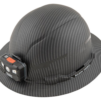 klein tools 60346 hard hat and headlamp, karbn pattern, angled down and to the left