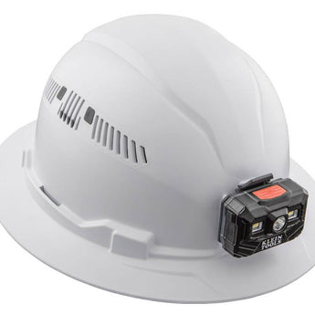 Klein Tools Vented Hard Hat with Rechargeable Headlamp - 300 Lumens - Uses Built-In Li-ion Battery Pack (60407RL)