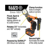 Klein Tools Cordless Utility LED Light - 2500 Lumens - Kit or Light Only - With or Without 2 x 20V DeWALT Li-ion Battery Packs and Charger