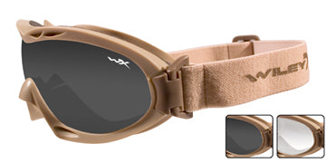 Wiley X Nerve Goggles with High Velocity Protection - Tan Frame with Smoke Grey - Clear Lens Kit (R-8051T)