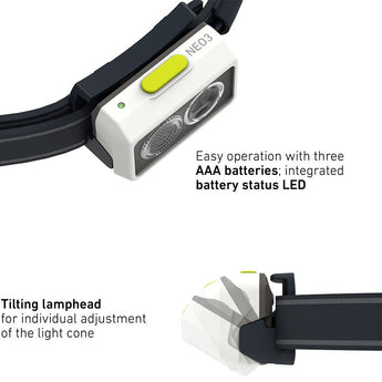 Ledlenser 502718 NEO3 LED Headlamp - 400 Lumens - Uses 3 x AAA -  Black and Blue, Black and Gray, White and Green - Box