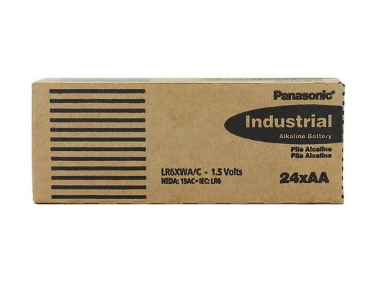 Panasonic Industrial Alkaline 1.5V AA Battery - 24PK - Front of 24 Count Box