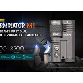 Acebeam Terminator M1 Dual Head LEP and LED Flashlight - 6500K or 5000K - Gray, Green, or MAO Marble Finish - Includes 1 x USB-C Rechargeable 21700