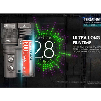 Acebeam Terminator M1 Dual Head LEP and LED Flashlight - 6500K or 5000K - Gray, Green, or MAO Marble Finish - Includes 1 x USB-C Rechargeable 21700