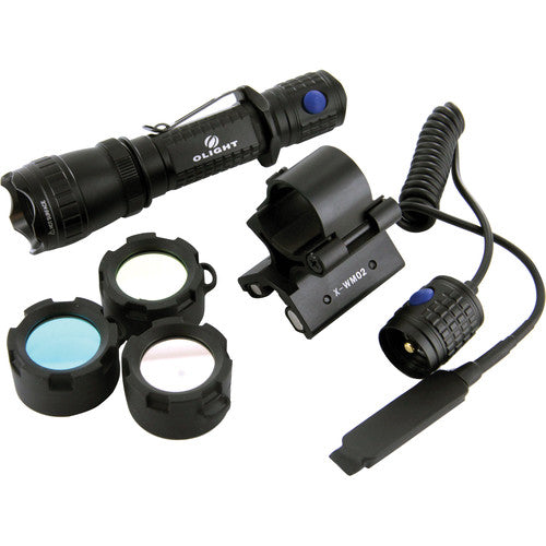 Olight M20S Hunting Set 2 with M20S Warrior - Red Green Blue Filter Kit - WM20 Weapon Mount - and Three Key Remote Pressure Switch