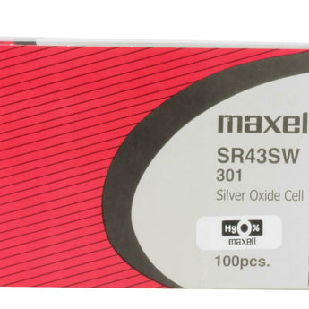 Maxell SR43SW 301 100mAh 1.55V Silver Oxide Button Cell Battery - Hologram Packaging - 1 Piece Tear Strip, Sold Individually