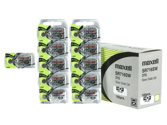 Maxell SR716SW 315 22mAh 1.55V Silver Oxide Button Cell Battery - Hologram Packaging - 1 Piece Tear Strip, Sold Individually