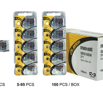 Maxell SR516SW 317 12.5mAh 1.55V Silver Oxide Button Cell Battery - Hologram Packaging - 1 Piece Tear Strip, Sold Individually