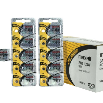 Maxell SR516SW 317 12.5mAh 1.55V Silver Oxide Button Cell Battery - Hologram Packaging - 1 Piece Tear Strip, Sold Individually