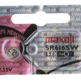 Maxell SR616SW 321 16mAh 1.55V Silver Oxide Button Cell Battery - Hologram Packaging - 1 Piece Tear Strip, Sold Individually