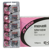 Maxell SR616SW 321 16mAh 1.55V Silver Oxide Button Cell Battery - Hologram Packaging - 1 Piece Tear Strip, Sold Individually