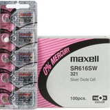 Maxell SR616SW 321 16mAh 1.55V Silver Oxide Button Cell Battery - Hologram Packaging - 1 Piece Tear Strip, Sold Individually