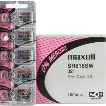 Maxell SR616SW 321 16mAh 1.55V Silver Oxide Button Cell Battery - Hologram Packaging - 1 Piece Tear Strip, Sold Individually