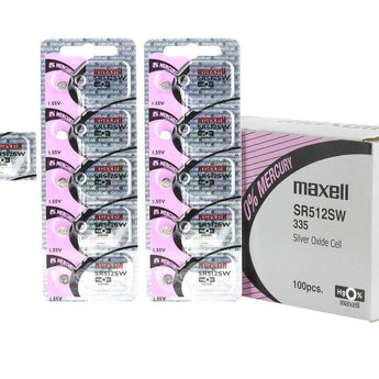 Maxell SR512SW 335 5.5mAh 1.55V Silver Oxide Button Cell Battery - Hologram Packaging - 1 Piece Tear Strip, Sold Individually