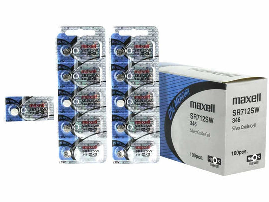 Maxell SR712SW 346 10mAh 1.55V Silver Oxide Button Cell Battery - Hologram Packaging - 1 Piece Tear Strip, Sold Individually