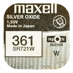 Maxell 361 SR721W Coin Cell Battery - Hologram Packaging - 1 Piece Tear Strip, Sold Individually