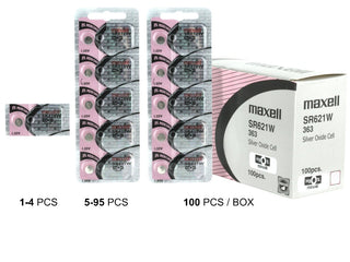 Maxell SR621W 363 23mAh 1.55V Silver Oxide Button Cell Battery - Hologram Packaging - 1 Piece Tear Strip, Sold Individually