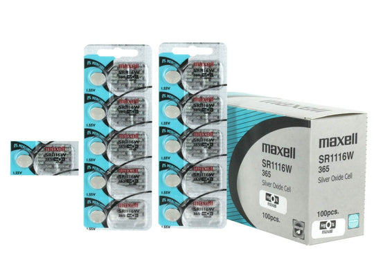 Maxell SR1116W 365 25mAh 1.55V Silver Oxide Button Cell Battery - Hologram Packaging - 1 Piece Tear Strip, Sold Individually