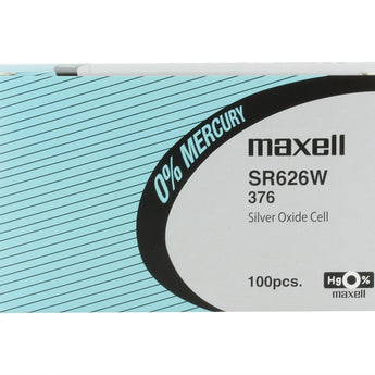 Maxell SR626W 376 28mAh 1.55V Silver Oxide Button Cell Battery - Hologram Packaging - 1 Piece Tear Strip, Sold Individually