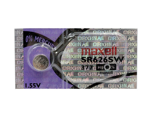 Maxell SR626SW 377 27mAh 1.55V Silver Oxide Button Cell Battery - Hologram Packaging - 1 Piece Tear Strip, Sold Individually