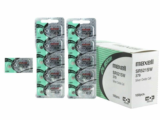 Maxell SR521SW 379 15mAh 1.55V Silver Oxide Button Cell Battery - Hologram Packaging - 1 Piece Tear Strip, Sold Individually