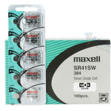 Maxell SR41SW 384 45mAh 1.55V Silver Oxide Button Cell Battery - Hologram Packaging - 1 Piece Tear Strip, Sold Individually