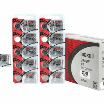 Maxell SR43W 386 125mAh 1.55V Silver Oxide Button Cell Battery - Hologram Packaging - 1 Piece Tear Strip, Sold Individually