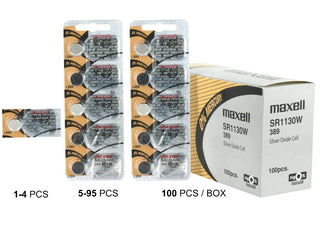Maxell SR1130W 389 79mAh 1.55V Silver Oxide Button Cell Battery - Hologram Packaging - 1 Piece Tear Strip, Sold Individually