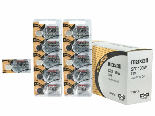 Maxell SR1130W 389 79mAh 1.55V Silver Oxide Button Cell Battery - Hologram Packaging - 1 Piece Tear Strip, Sold Individually